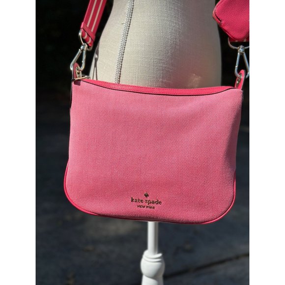kate spade Rosie Canvas Crossbody Pink Peppercorn Coin Purse Extra Strap Dustbag - Picture 12 of 16